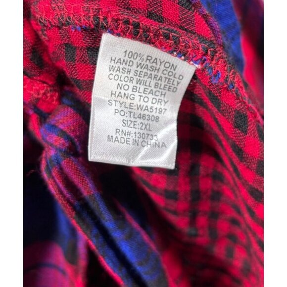 Umgee Womens Red Blue Plaid V-Neck Tie Front Blouse Size 2XL - Picture 4 of 5